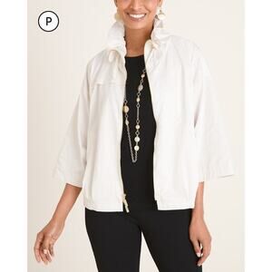 Chicos sz 3 Travelers Collection cream Funnel-Neck Jacket sz 16/18 oversized